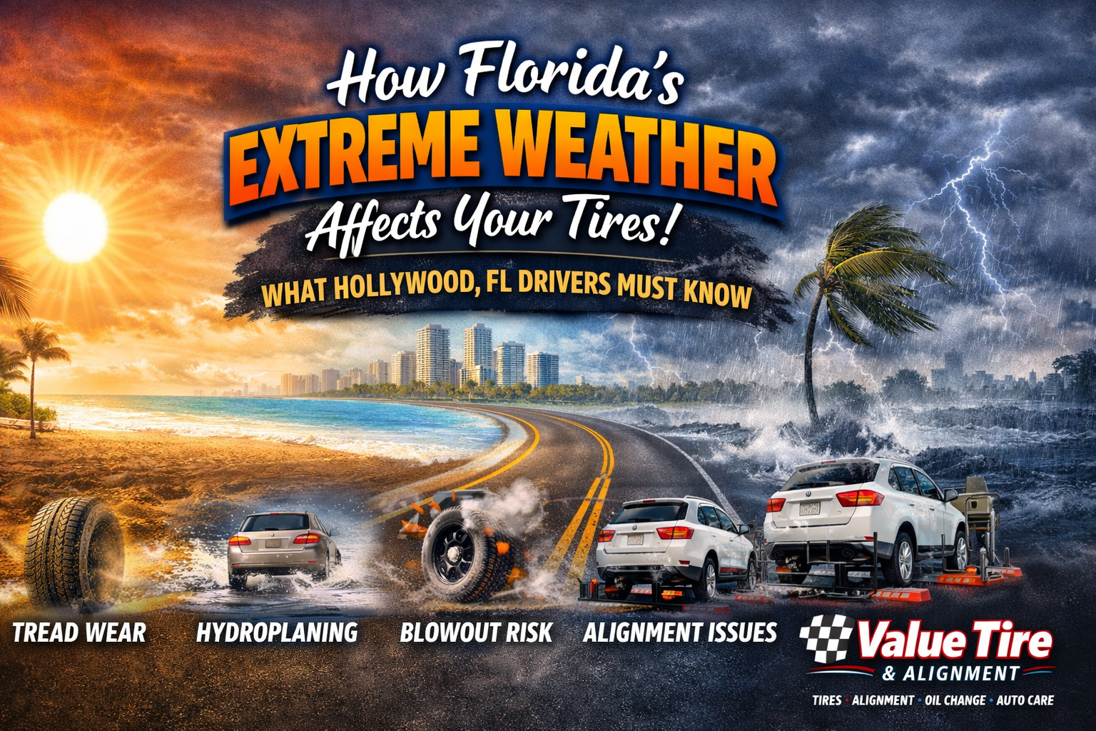 How Florida’s Extreme Weather Affects Your Tires: What Hollywood, FL Drivers Must Know (Seasonal Tire Safety Guide) 1 Hollywood Tires and Wheel Alignment - Value Tire And Alignment